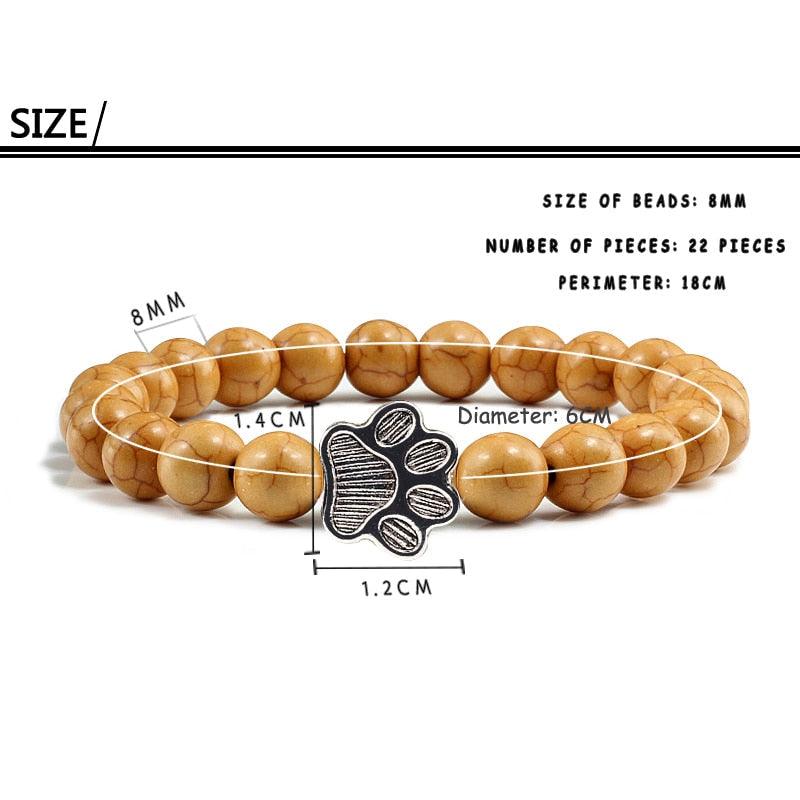 Natural Matte Black Lava Stone Paw Print Charm Bracelet
