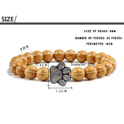 Natural Matte Black Lava Stone Paw Print Charm Bracelet