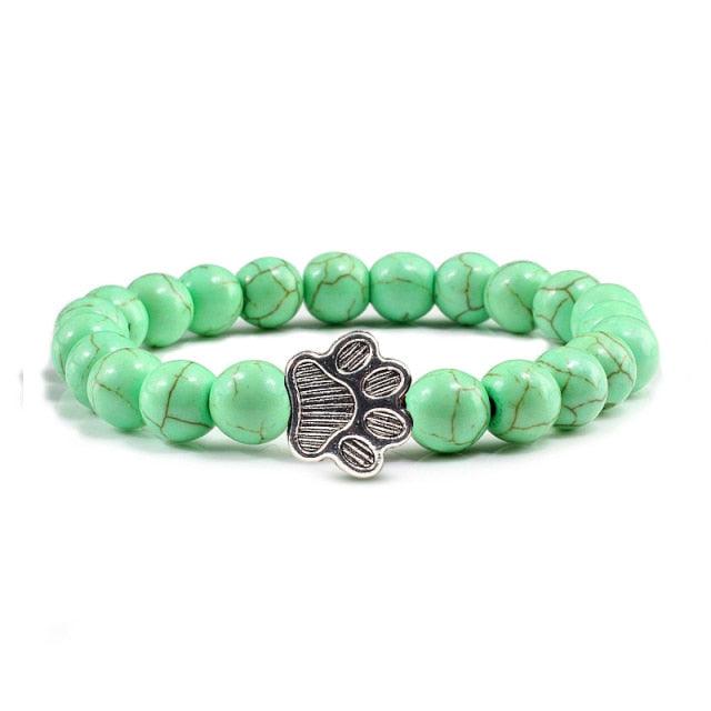 Natural Matte Black Lava Stone Paw Print Charm Bracelet