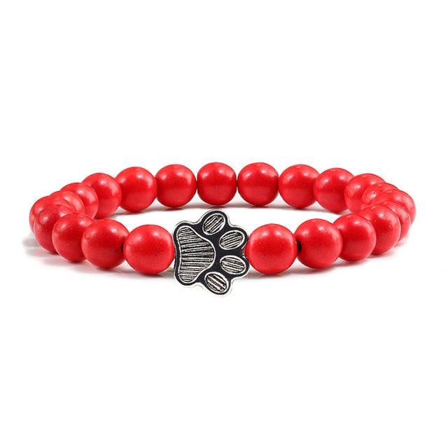 Natural Matte Black Lava Stone Paw Print Charm Bracelet