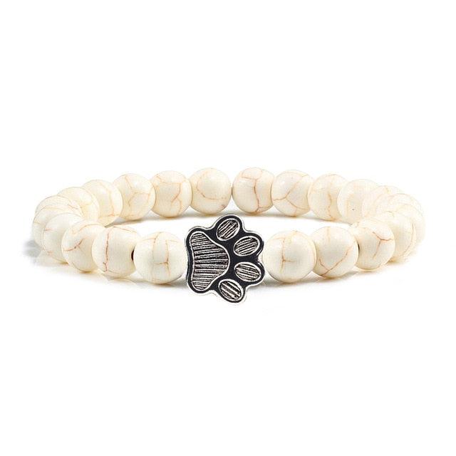 Natural Matte Black Lava Stone Paw Print Charm Bracelet