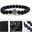 Natural Matte Black Lava Stone Paw Print Charm Bracelet