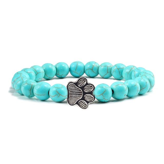 Natural Matte Black Lava Stone Paw Print Charm Bracelet