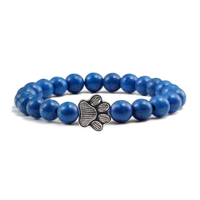 Natural Matte Black Lava Stone Paw Print Charm Bracelet