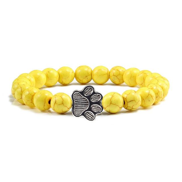 Natural Matte Black Lava Stone Paw Print Charm Bracelet
