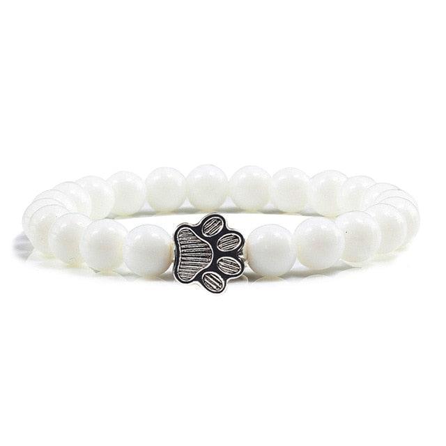 Natural Matte Black Lava Stone Paw Print Charm Bracelet