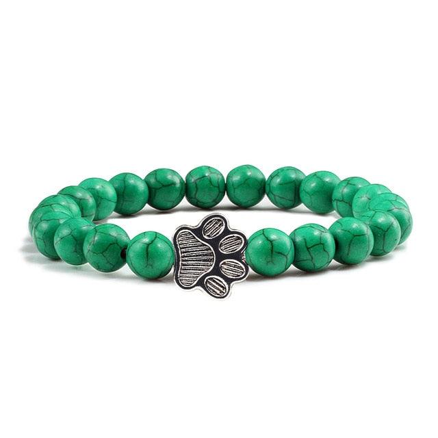 Natural Matte Black Lava Stone Paw Print Charm Bracelet