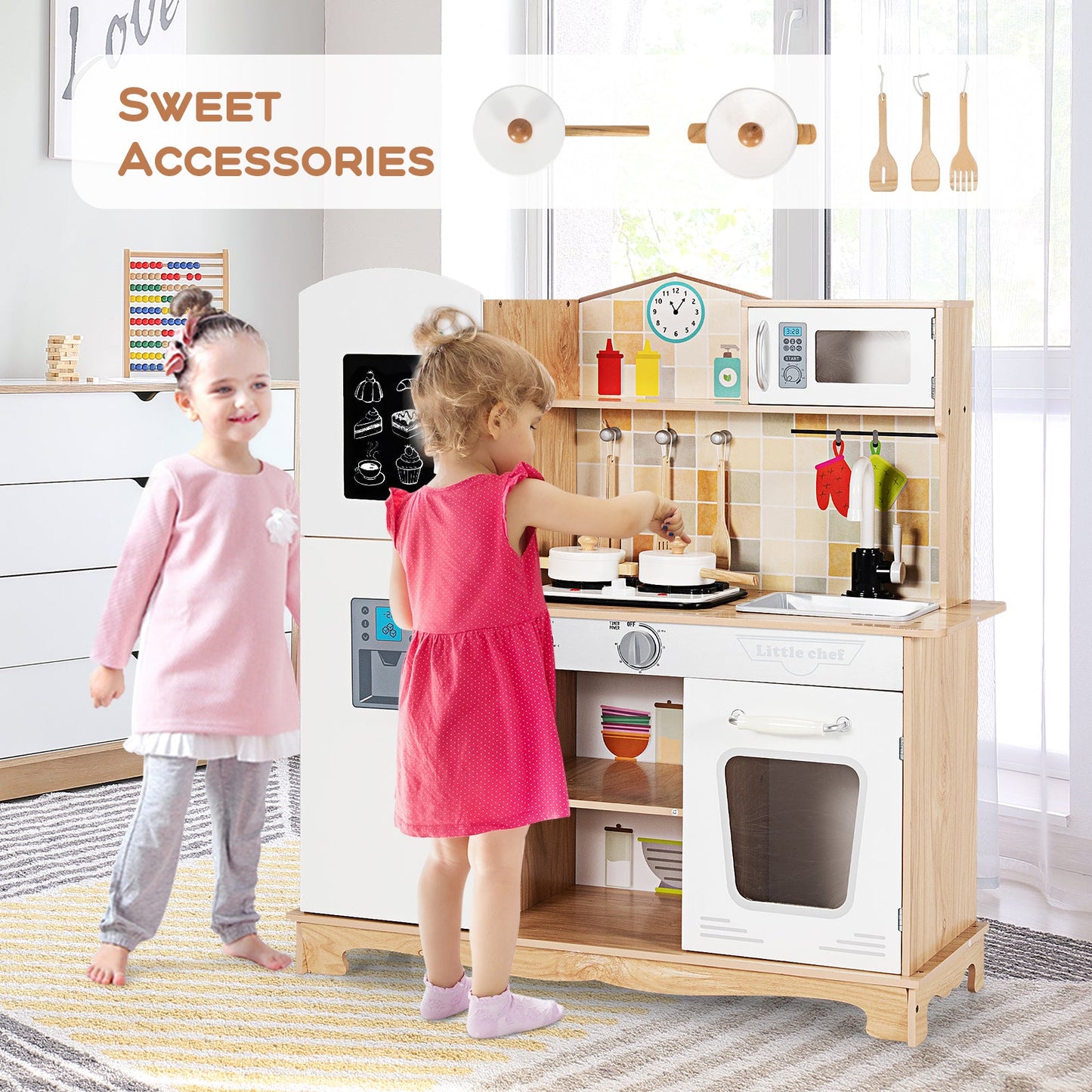 Cuisine en Bois pour Enfants avec Ustensiles et Sons