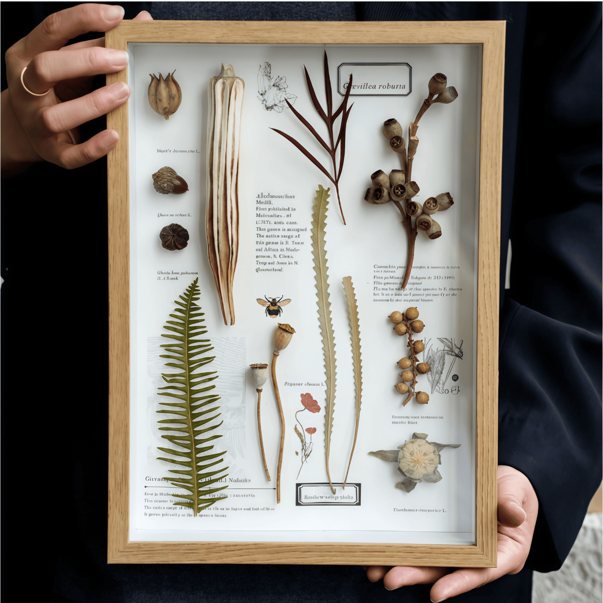 Cabinet de la Nature - Art en Boîte d'Ombre avec Spécimens Botaniques Réels