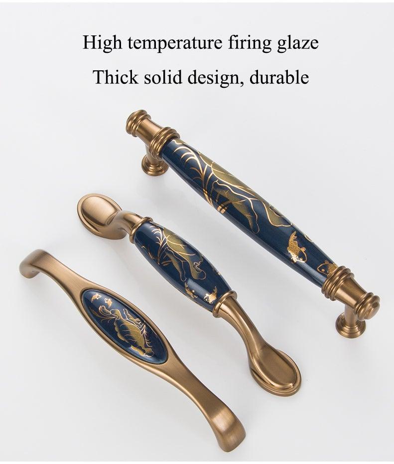 Navy Blue Ceramic Door Handles - European Antique Style