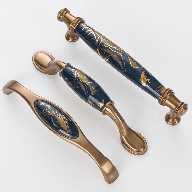 Navy Blue Ceramic Door Handles - European Antique Style