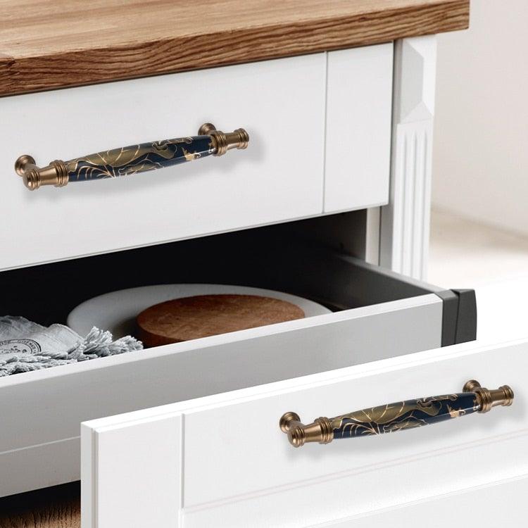 Navy Blue Ceramic Door Handles - European Antique Style