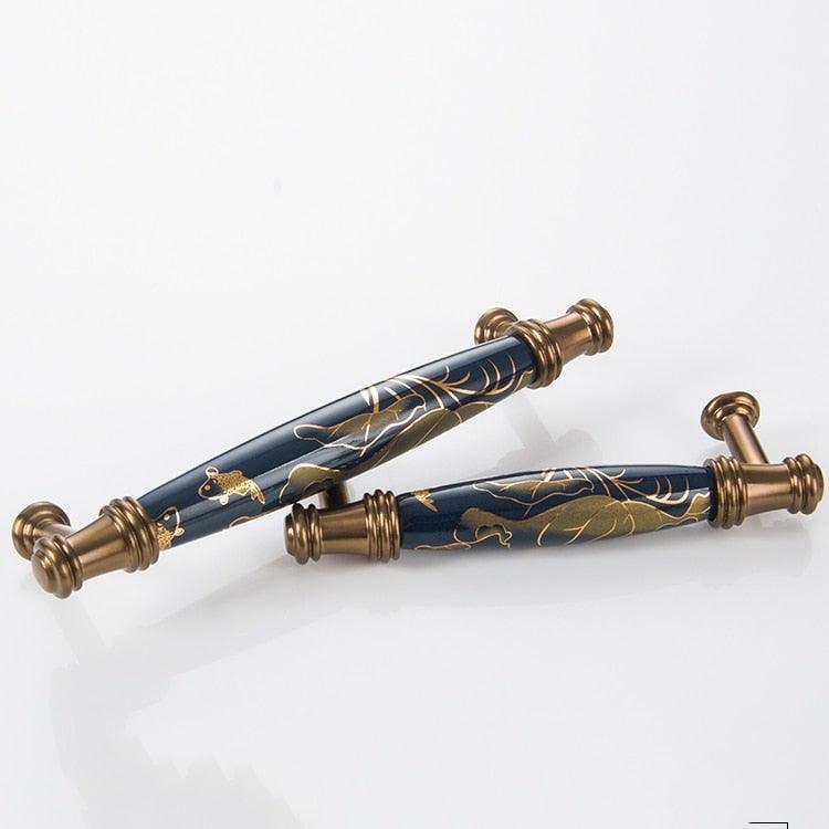 Navy Blue Ceramic Door Handles - European Antique Style
