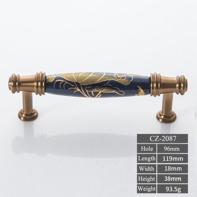 Navy Blue Ceramic Door Handles - European Antique Style