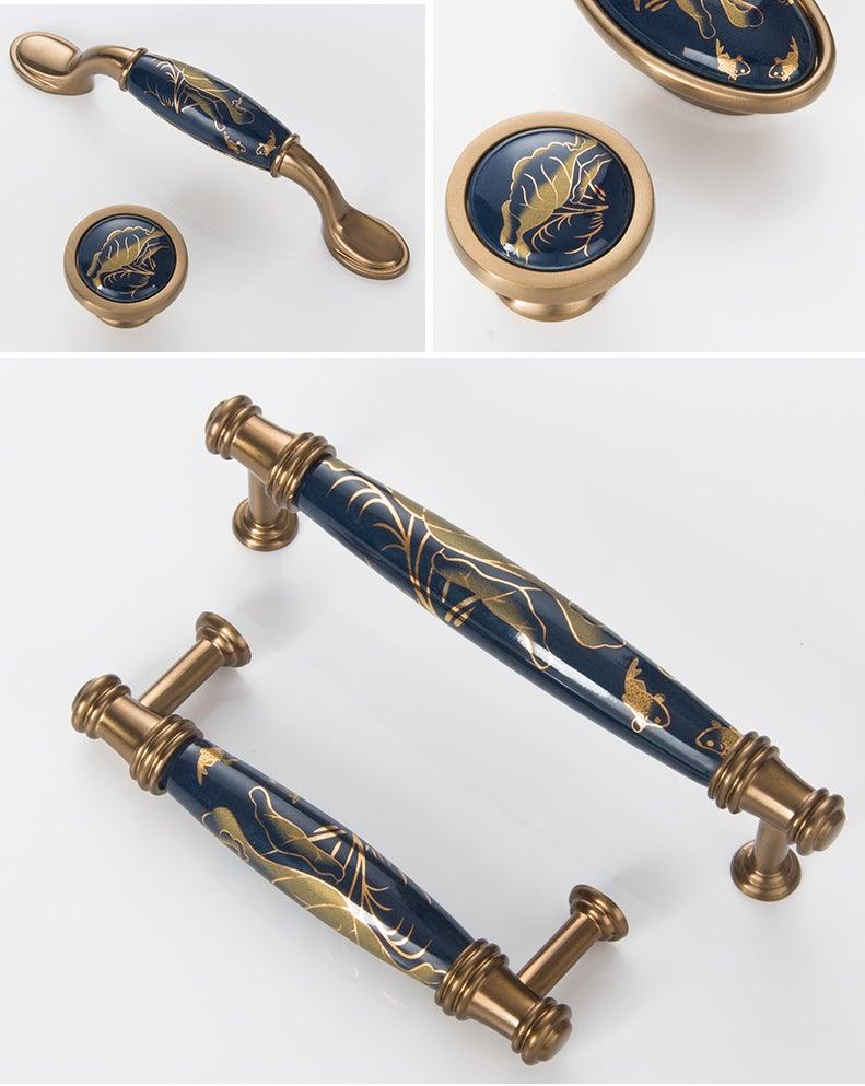 Navy Blue Ceramic Door Handles - European Antique Style