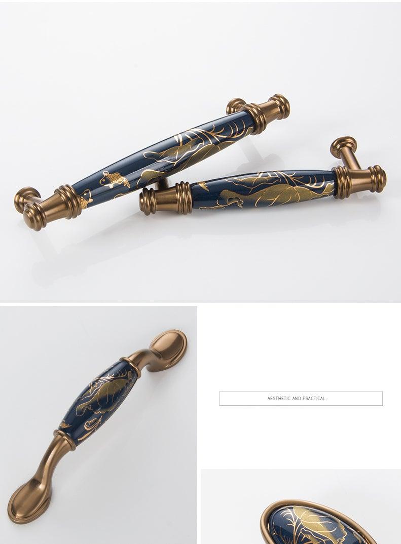 Navy Blue Ceramic Door Handles - European Antique Style