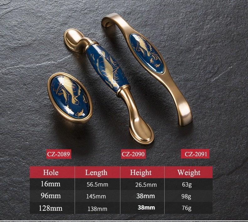 Navy Blue Ceramic Door Handles - European Antique Style