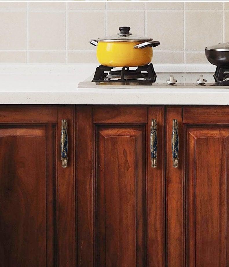 Navy Blue Ceramic Door Handles - European Antique Style