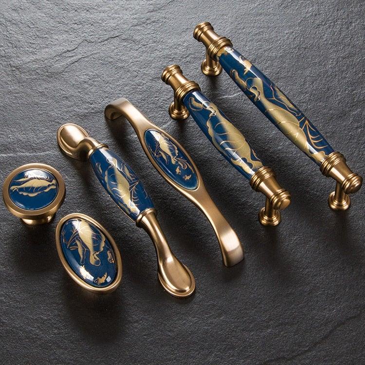 Navy Blue Ceramic Door Handles - European Antique Style