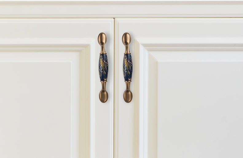 Navy Blue Ceramic Door Handles - European Antique Style