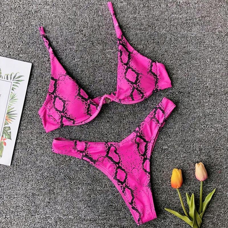Ensemble de bikini sous-vêtement V-bar néon pour femmes