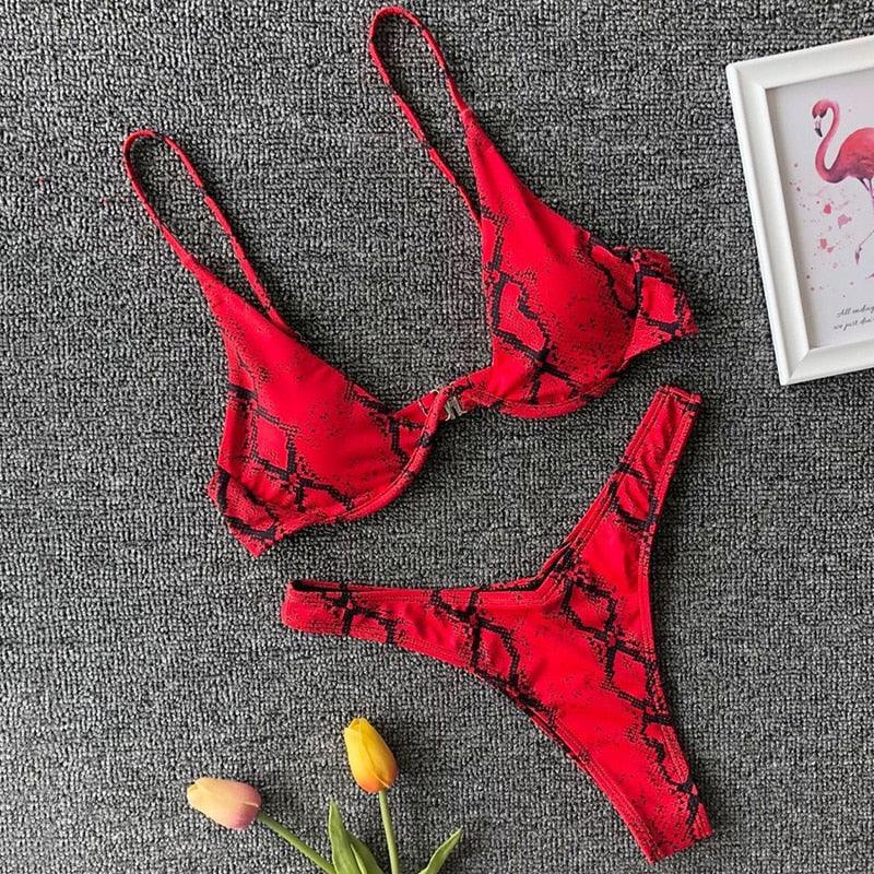 Ensemble de bikini sous-vêtement V-bar néon pour femmes