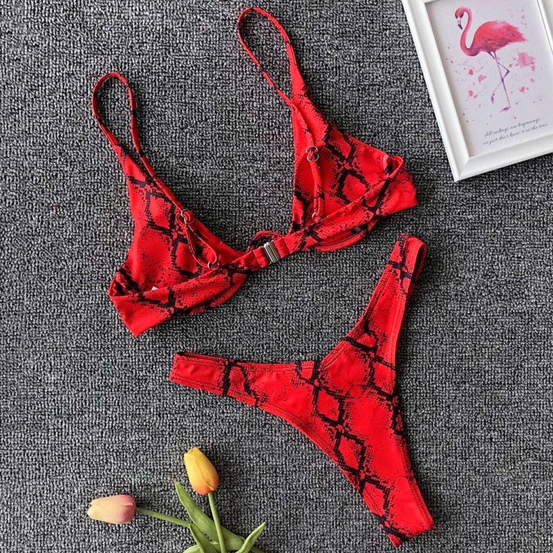 Ensemble de bikini sous-vêtement V-bar néon pour femmes
