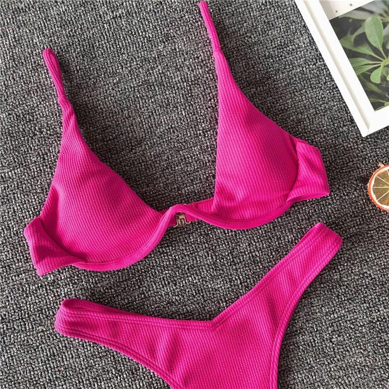 Ensemble de bikini sous-vêtement V-bar néon pour femmes