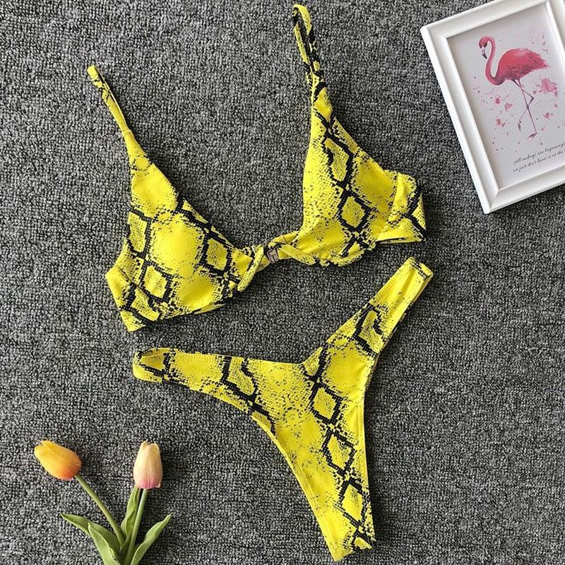 Ensemble de bikini sous-vêtement V-bar néon pour femmes