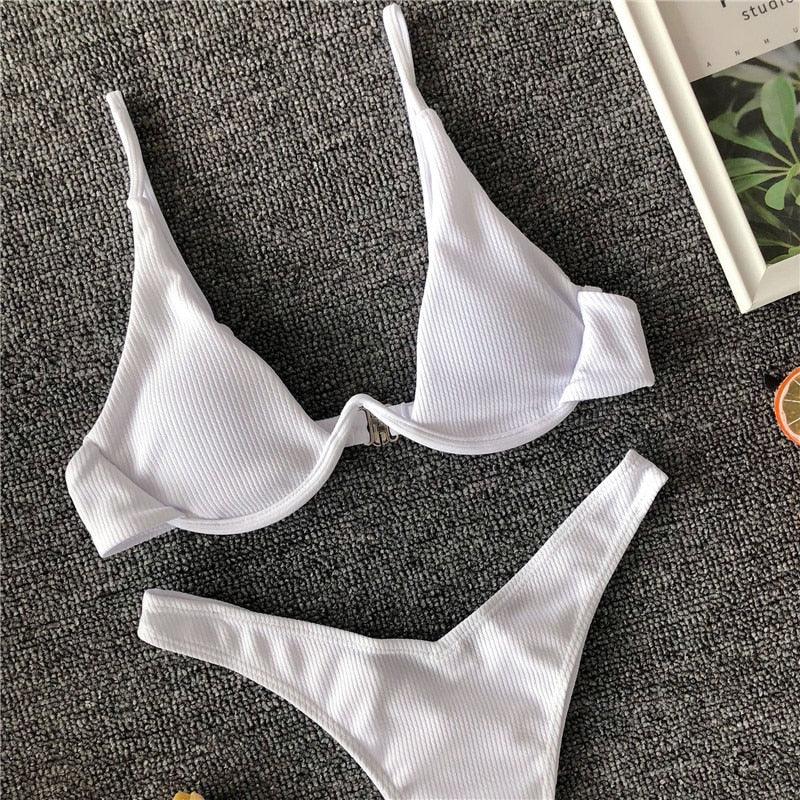 Ensemble de bikini sous-vêtement V-bar néon pour femmes