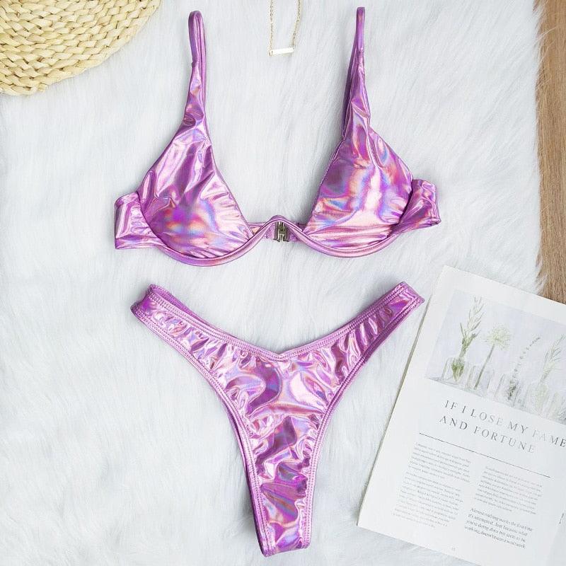 Ensemble de bikini sous-vêtement V-bar néon pour femmes