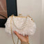 Elegant Net Lace Pleated Clutch Handbag with Pearl Chain