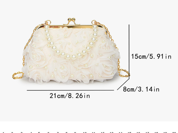 Elegant Net Lace Pleated Clutch Handbag with Pearl Chain