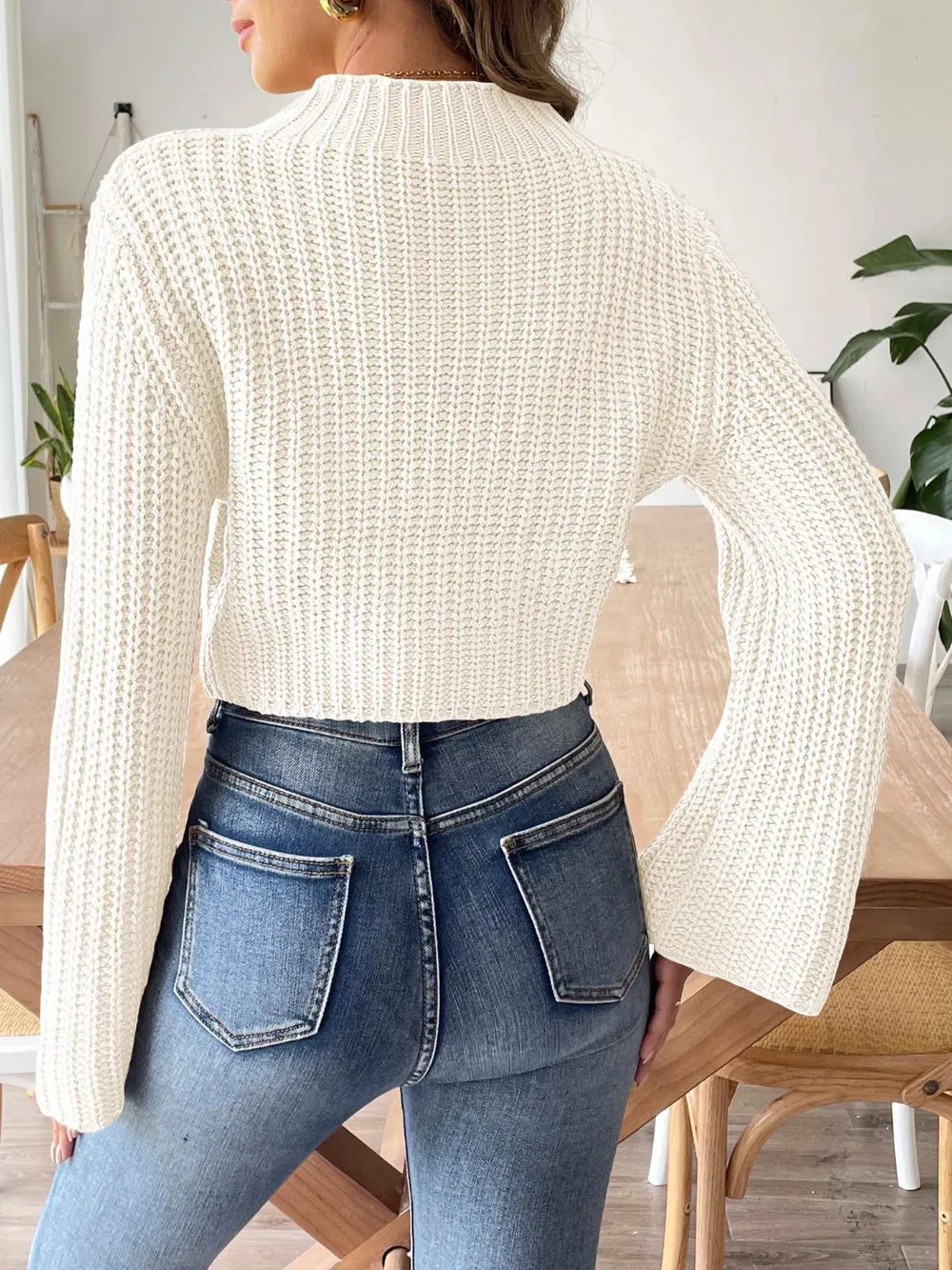 New autumn and winter flared sleeve semi high neck pullover sweater - Korvel