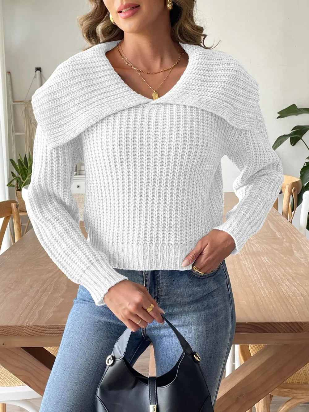New autumn and winter large collar pullover sweater - Korvel
