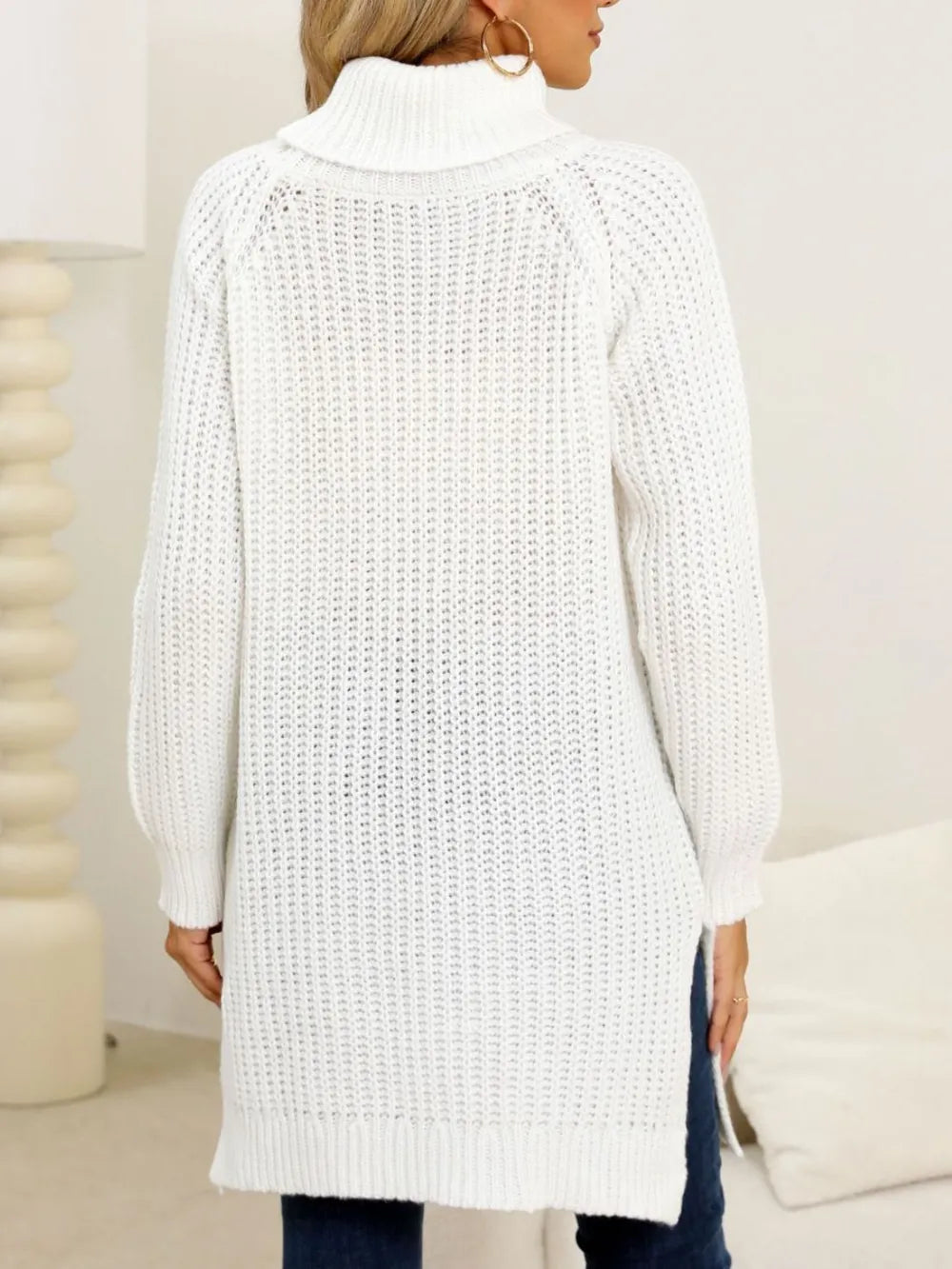 New autumn and winter thick sweater high neck simple slit dress - Korvel