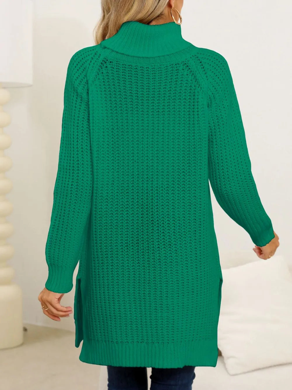 New autumn and winter thick sweater high neck simple slit dress - Korvel