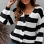 Chaqueta de Suéter Woven con Botones y Rayas Contrastantes