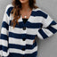 Chaqueta de Suéter Woven con Botones y Rayas Contrastantes