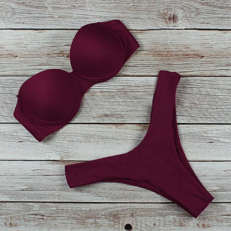Ensemble de Bikini Push-Up Premium pour Femmes - Maillot de Bain Taille Haute