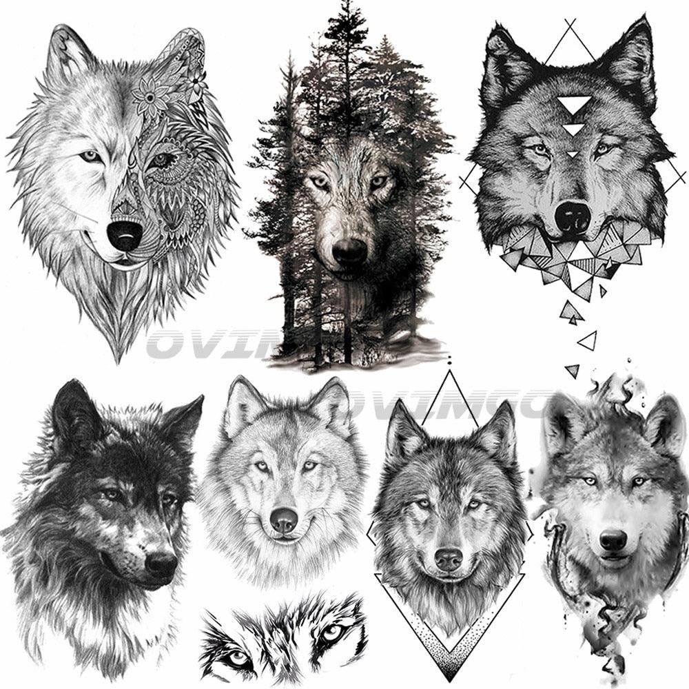 Tatouages Temporaires Forêt de Loup Noir - Design de Luxe pour Hommes
