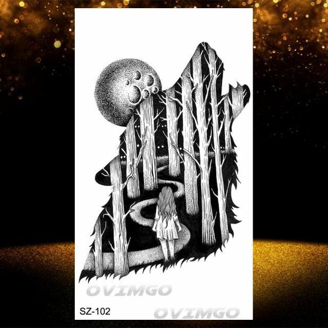 Tatouages Temporaires Forêt de Loup Noir - Design de Luxe pour Hommes