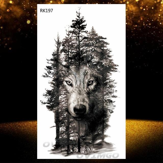 Tatouages Temporaires Forêt de Loup Noir - Design de Luxe pour Hommes