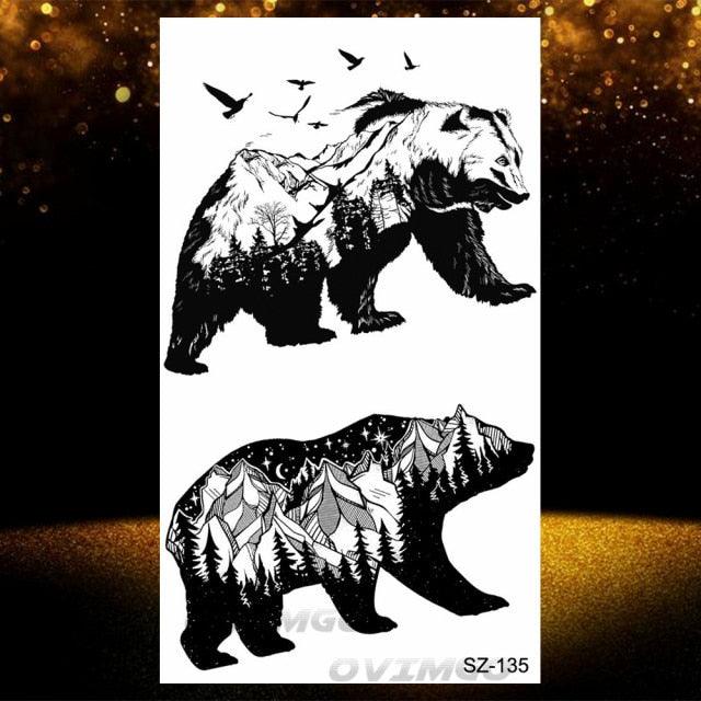 Tatouages Temporaires Forêt de Loup Noir - Design de Luxe pour Hommes