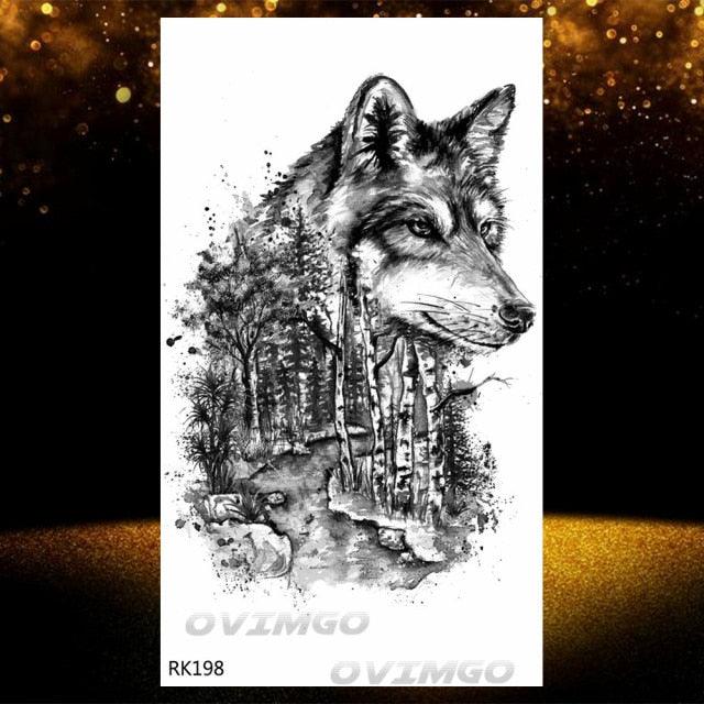 Tatouages Temporaires Forêt de Loup Noir - Design de Luxe pour Hommes