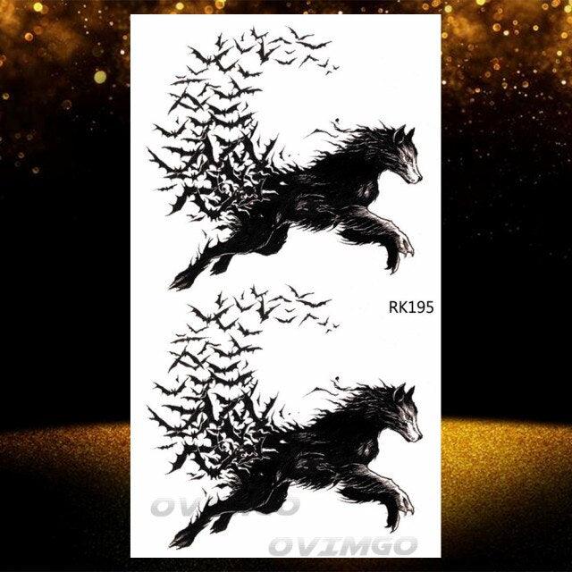 Tatouages Temporaires Forêt de Loup Noir - Design de Luxe pour Hommes