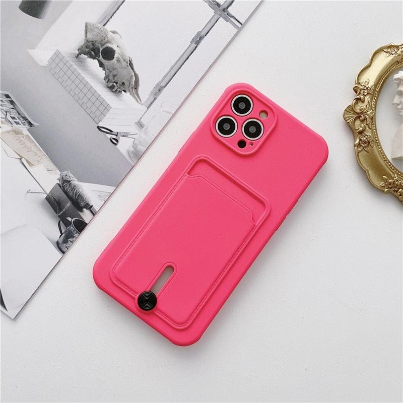 Candy Color Wallet Card Case for iPhone - Soft Silicone Protection