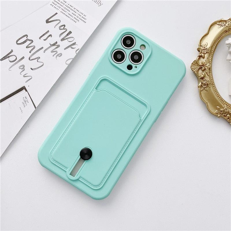 Candy Color Wallet Card Case for iPhone - Soft Silicone Protection
