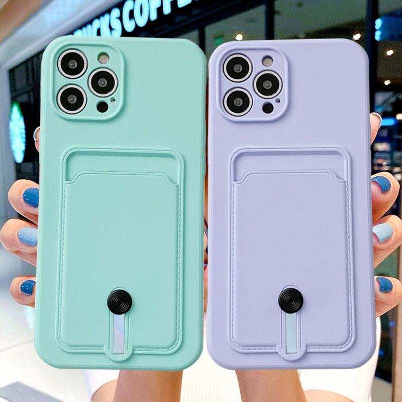 Candy Color Wallet Card Case for iPhone - Soft Silicone Protection