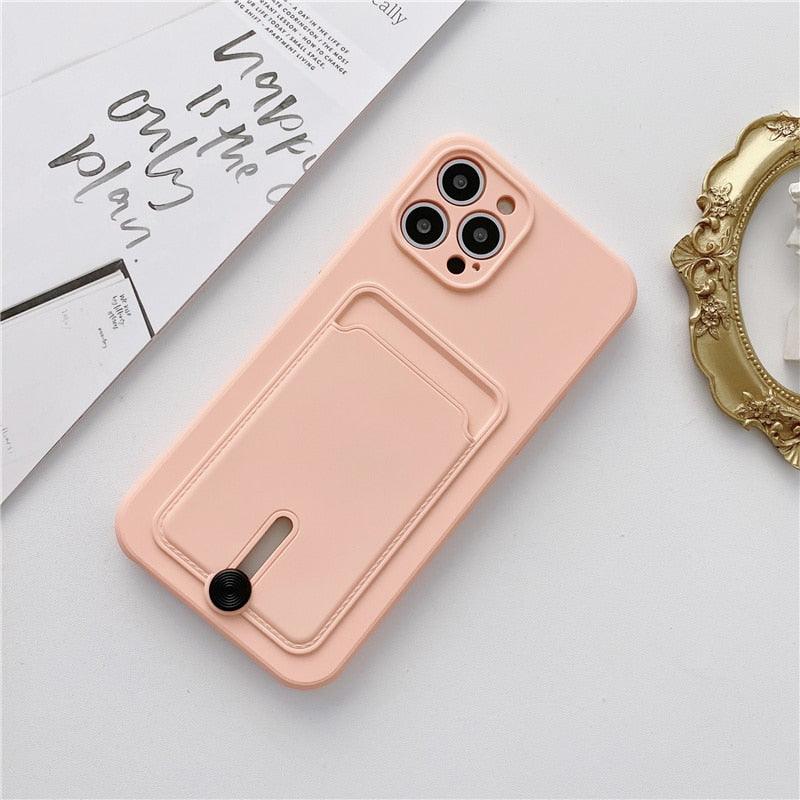 Candy Color Wallet Card Case for iPhone - Soft Silicone Protection